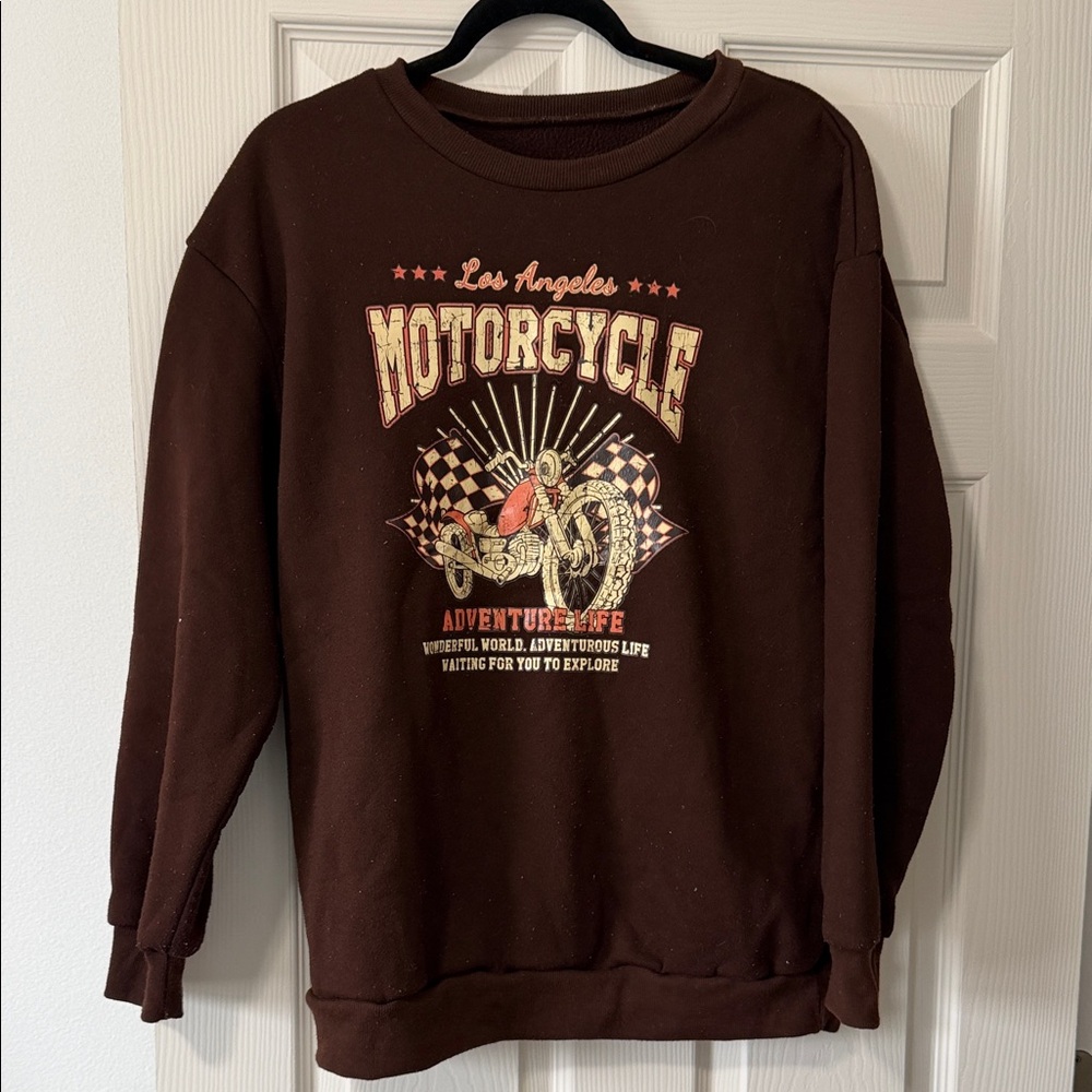 SHEIN Brown Motorcycle Graphic Women's Sweater